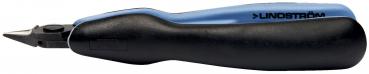 Das Bild zeigt einen Stift mit einer ergonomischen Form. Die Griffseite ist schwarz und die obere Seite ist blau. Die Spitze ist schmal und spitz, geeignet zum Schreiben oder Zeichnen.