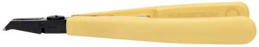 The image shows a yellow pliers. The handle is ergonomically shaped and the pliers have a sharp, black cutting edge. It is suitable for cutting wires or fine materials.