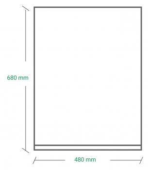 The image displays an empty, rectangular sheet in portrait orientation measuring 480 mm in width and 680 mm in height. A thin frame surrounds the sheet.