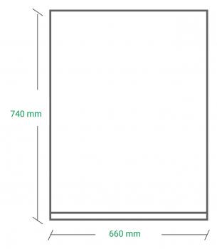 The image displays a rectangular format with dimensions of 740 mm in height and 660 mm in width. The border is marked by a gray line, and the background is white.