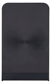 Das Bild zeigt eine schwarze, leicht gebogene Oberfläche mit abgerundeten Ecken. Die Struktur ist einheitlich und glatt, ohne erkennbare Details oder Texturen.