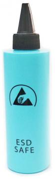 The image shows a turquoise bottle with a black cap. On the bottle, in capital letters, it reads 