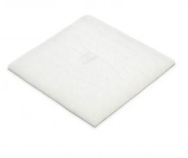 The image displays a square, flat object in white. The surface is even and soft, possibly a cushion or a mat. It has no discernible patterns or textures.