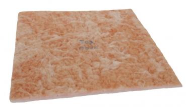 The image displays a square, soft material in a light, peach tone. The surface is slightly textured and appears to be fluffy. There is a caption in the center.
