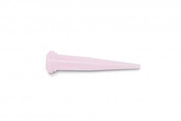 The image shows a small, cone-shaped object in pale pink. It has a wide base and tapers to a pointed tip. The surface is smooth.