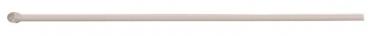 The image shows a long, thin object that is standing upright. It has a small, round ball at one end. The surface is smooth and has a light color.