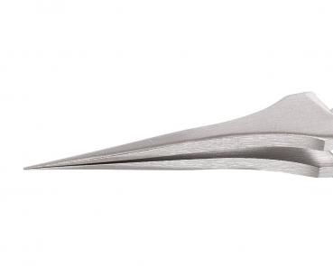 Das Bild zeigt eine spitz zulaufende, elegante Form, die aus mehreren geschwungenen, glänzenden Schichten besteht. Sie wirkt modern und minimalistisch, fast wie eine stilisierte Skulptur.
