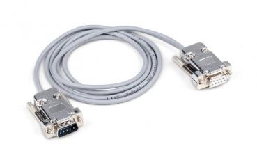 The image shows a gray cable with two 9-pin D-Sub connectors at the ends. The connectors are metallic and have a rectangular shape. The cable has a uniform thickness and a smooth appearance.