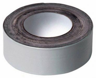 The image shows a roll of tape. The roll has a round core and is gray on the outside, with a smooth, visible surface.