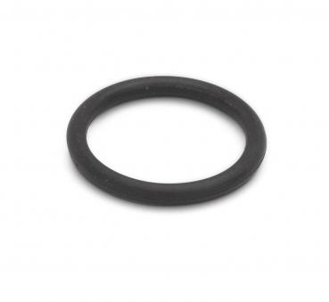 The image shows a thin black rubber or silicone ring. It has a continuous, round circumference and is lying on a light background. The ring appears simple and inconspicuous.