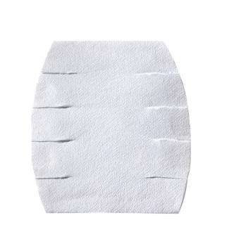 The image shows a rectangular, folding piece of white material with several cuts on the sides. The surface is slightly textured and has a soft, paper-like character.