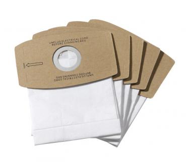 The image shows several white vacuum cleaner bags. Each bag is attached at the top to a brown cardboard piece that has an opening. The bags are neatly stacked.