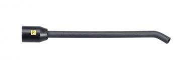 The image shows a long, black hose with a wide, round end. The hose has a slight bend and might belong to a tool or a machine.