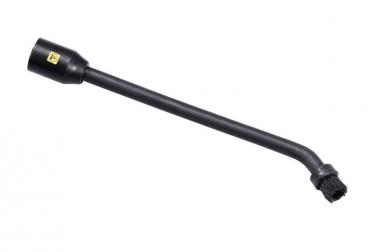 The image displays a narrow, curved longitudinal handle with an attached brush at the end. The handle is black and features a yellow symbol indicating its use.