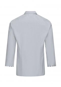The image shows a light blue shirt with long sleeves and a classic collar. The back is simple and smooth, without any patterns or prints.