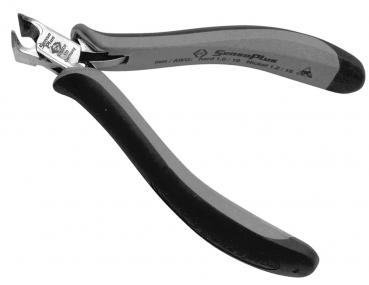 The image shows a two-handed pliers with long, narrow jaws. The handles are ergonomically designed, featuring a black and gray color scheme. It is suitable for precise tasks.