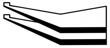 The image depicts a stylized representation of two cone-shaped, slender lines pointing outward, which slightly constrict at the top. It features clear, geometric shapes in black and white.