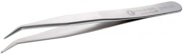The image shows an elegant, pointed tweezer made of stainless steel. It has two long, narrow gripping arms that converge at one end. The surface is smooth and shiny.