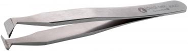 The image shows a narrow, curved metal tweezer. It has two long handles that taper into pointed pincer shapes at the ends, suitable for grasping small objects.