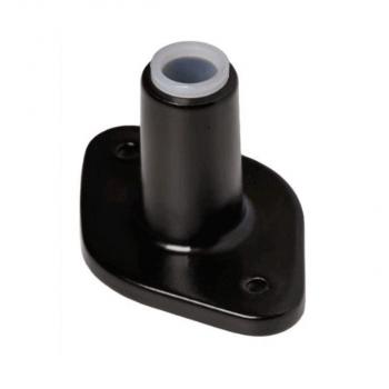 The image shows a black component, usually made of plastic, with a round opening on the top. It has a flat, rectangular base with holes for mounting.