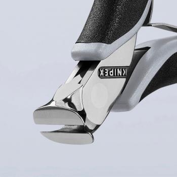 The image shows a silver cutter with a black handle. The blades are curved and shiny, the design is functional and ergonomic. The brand logo "KNIPEX" is visible.