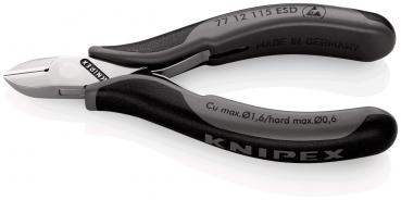 The image shows a side-closed pliers with short, pointed cutting edges. The handles are black with a smooth surface. The pliers belong to the Knipex brand.