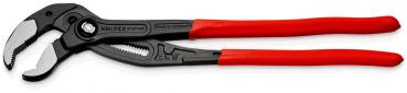 The image shows a combination pliers with long red handles and a black plier head. The plier jaws are serrated to provide better grip. It is suitable for gripping and holding.