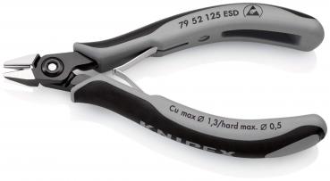 The image shows a pair of pliers with a red body and gray rubber grips. The pliers have sharp, metallic blades for cutting. They are ergonomically shaped and appear sturdy.