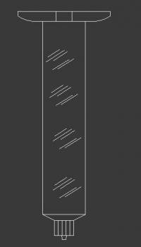 The image shows a vertical, cylindrical body with a wide top and a narrow bottom. The cylinder has vertical grooves and a screw head attachment at the lower end.