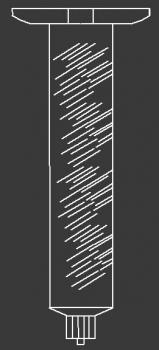The image shows a schematic representation of a cylindrical shape with a wide top and a textured, rotatable middle. The bottom has an opening or valve.
