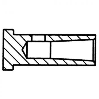 The image displays a cross-section of a cylinder. There are various areas with different textures represented by lines and hatching. The front part is wider and conical.