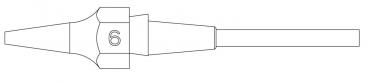 The image shows a schematic representation of a sharp, elongated object with a larger, narrow section in the middle and a thin end, which might be part of a tool.