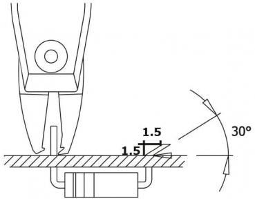 The image displays a technical drawing of a cutting tool, with dimensions of 1.5 and an angle of 30 degrees. It is depicted in a sketchy and schematic manner.