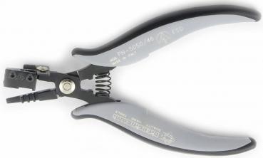 The image shows a special pair of pliers with ergonomic handles. The handles are gray with black accents, and the pliers have a spring-loaded opening. They are sturdy and suitable for precise work.