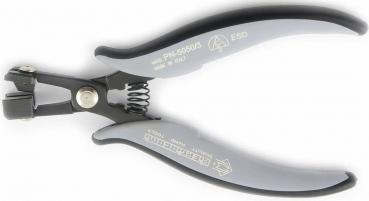 The image shows a stylus. It has two gray, ergonomic handles and a metallic, movable tip for cutting or shaping. The compression spring ensures easy opening and closing.