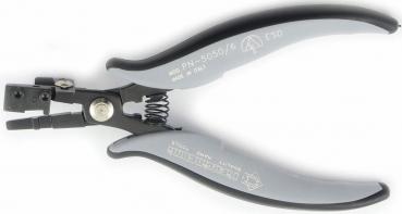 The image shows a tool similar to pliers with gray, rubberized handles and a black, metal head. The head has a special shape with a compression spring.