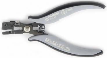 The image shows a special pair of pliers with gray, ergonomic handles. It has a metal tip and an integrated spring that facilitates opening. Ideal for precise tasks.
