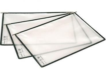 The image displays multiple transparent pockets with black borders. They are arranged in a slight overlap and provide space for documents or papers.