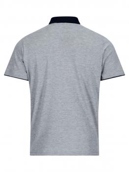 The image displays a gray polo shirt. It features short sleeves and a classic collar in a darker shade. The back view is visible, with no special patterns or logos.