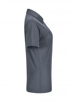 The image shows a gray polo shirt. It has short sleeves, a classic collar, and a straight cut. The fabric's texture appears light and sporty.