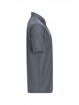 The image shows a gray polo shirt made from a lightweight, breathable fabric. It has short sleeves and a classic collar that emphasizes the sporty look.
