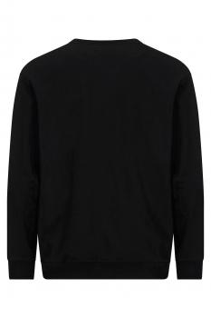 The image shows the back view of a black sweatshirt. It has long sleeves, a round neckline, and a regular fit, with no conspicuous patterns or details.