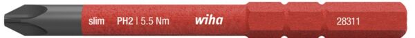 The image shows a screwdriver bit with a slim, red-painted metal surface. It has a PH1 tip and is designed for torque from 1.3 to 3.8 Nm.