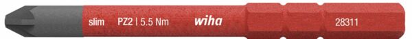 The image shows a slim, red bit from Wiha. It has a PZ1 drive, is designed for 3.8 Nm of torque, and bears the number 28311. The bit is pointed and narrow.