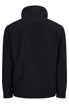 The image shows the rear view of a black jacket. It features a high collar and long sleeves. The fabric appears smooth and inconspicuous, without any patterns or special details.