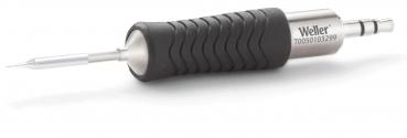 Das Bild zeigt einen Lötkolben mit einem ergonomisch geformten Griff aus schwarzem Gummi. Die vordere Spitze ist metallisch und fein, ideal zum Löten.