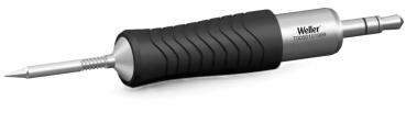 The image shows a screwdriver with a black, rubberized grip and a narrow, metallic tip. It has a sturdy, ergonomic shape for a good grip.