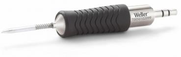 Das Bild zeigt einen Lötkolbenaufsatz mit einem metallischen Griff. Der Griff hat eine rutschfeste, schwarze Gummierung und endet in einer spitzen, langen, metallischen Spitze.