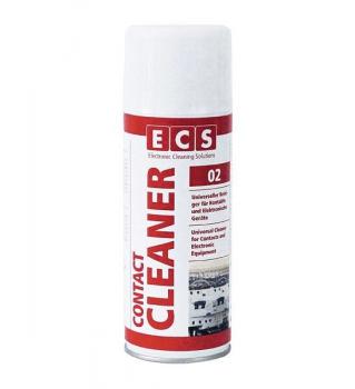 The image shows a spray can with a white cap. The packaging is predominantly white with red and gray elements. It reads 