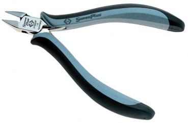 Das Bild zeigt eine Zange mit zwei Griffen. Die Griffe sind schwarz und blau, ergonomisch geformt für besseren Halt. Die Zangenköpfe sind aus glänzendem Metall, scharf und zum Schneiden geeignet.
